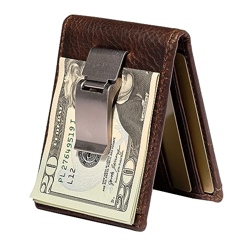 HoJ Co. DEACON Bifold Front Pocket Wallet | Slim Clip Wallet For Men | Exterior ID Window | Men's Wallet | Full Grain Leather Money Clip Wallet