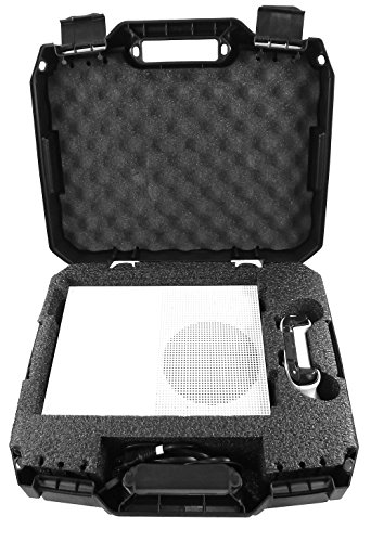 CASEMATIX Travel Case Compatible with Xbox One S - Hard Shell Carrying Case with Protective Foam Compartments for Console, Controller, Power Adapter, Games and More Accessories, Case Only