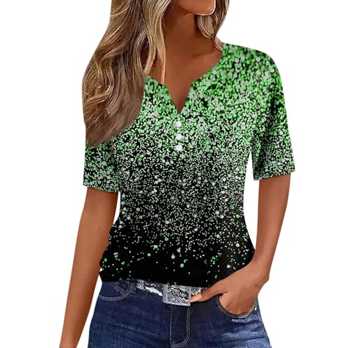 Summer Tops for Women 2024, Short Sleeve Button Down V Neck Blouses Tees Casual Loose Graphic Tops Yoga Tops Woman Womens Tops Dressy Casual Going Out Outfits Womens Shirts Dressy Casual Gre 3XL