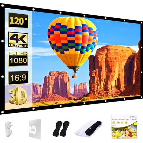 AAJK Projection Screen 120 inch, Washable Projector Screen 16:9 Foldable Anti-Crease Portable Projector Movies Screen for Home Theater Outdoor Indoor Support Double Sided Projection
