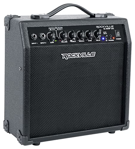 Rockville G-AMP 20 Watt Guitar Amplifier Dual Input Combo Amp Bluetooth/Delay