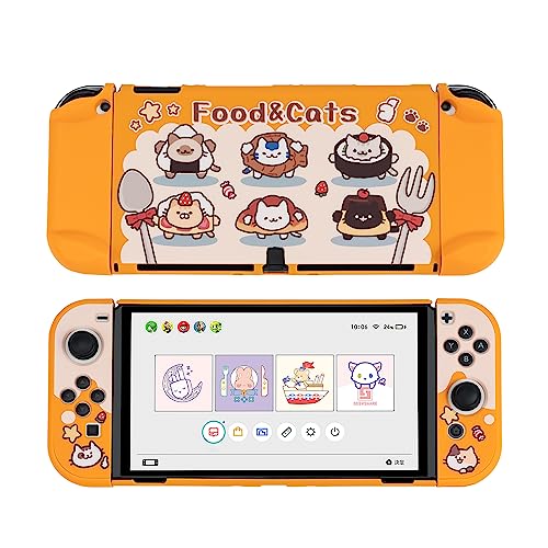 GeekShare Cute Kitten Protective Case for Switch OLED, Hard PC Shell Slim Cover Case Compatible with Switch OLED Model - Anti-Scratch & Shock-Absorption - Food & Cats