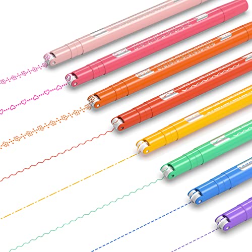 AECHY 8PCS Colored Curve Highlighter Pen Set for Note Taking, Dual Tip Pens with 5 Different Shapes & 8 Colors Fine Lines, for Kids Journaling Supplies