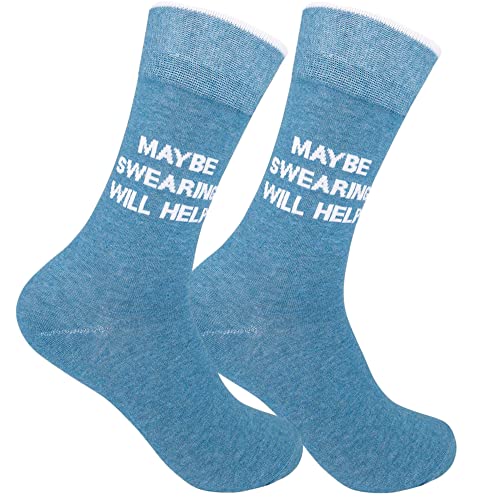 FUNATIC Maybe Swearing Will Help Novelty Crew Socks | One Size Fits Most | Original Unisex Funny Gift with Saying | Hilarious Party Day Apparel for Men Women Adult | Best Profane Comedy Lover Present