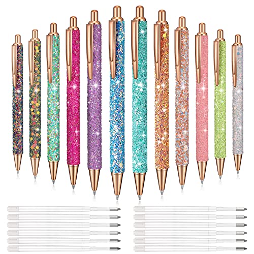 Sabary 12 Pcs Cute Pens for Nurses Women Girls Glitter Pen Fancy Pens with 12 Pcs Replacement Refills Retractable Pretty Pens for Nurse Day(Novel Style)