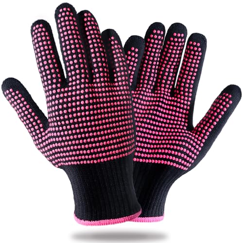 Teenitor 2 Pcs Heat Resistant Gloves With Silicone Bumps, Professional Heat Proof Glove Mitts For Hair Styling Curling Iron Wand Flat Iron Hot-Air Brushes Sublimation Gloves