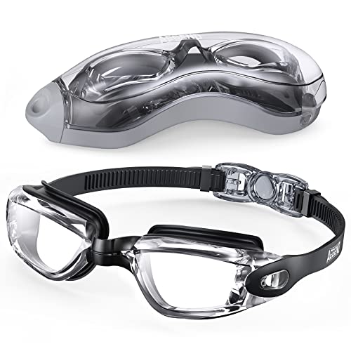Aegend Swim Goggles, Swimming Goggles No Leaking Full Protection Adult Men Women Youth, Flexible, Detachable, Black, Clear
