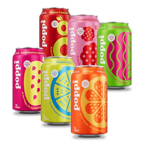 POPPI Sparkling Prebiotic Soda, Beverages w/Apple Cider Vinegar, Seltzer Water & Fruit Juice, Fun Favorites Variety Pack, 12oz (12 Pack) (Packaging May Vary)