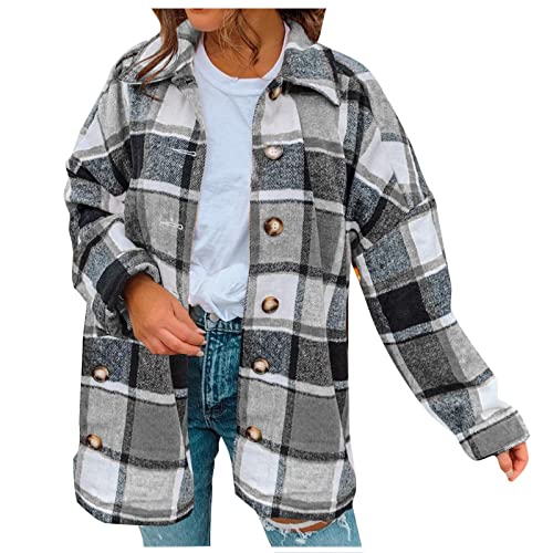 SMIDOW my orders placed recently by me on prime amazon Women's Flannel Plaid Shacket Jacket Fashion Lattice Lapel Button Casual Overcoat Fall Thin Woolen Coat Outerwear Gray S