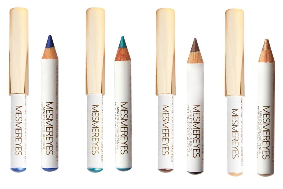 NATASHA MOOR Mesmereyes Mini Coloured Eyeliner Pencils - Alluring Vibrant Shades for Waterline Application - Vegan & Cruelty-Free with Vitamin E - Set of 4 (Brown, Blue, Teal, Gold)