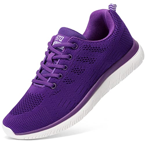 STQ Women's Athletic Walking Shoes Lightweight Mesh Tennis Sport Sneakers Purple 8.5