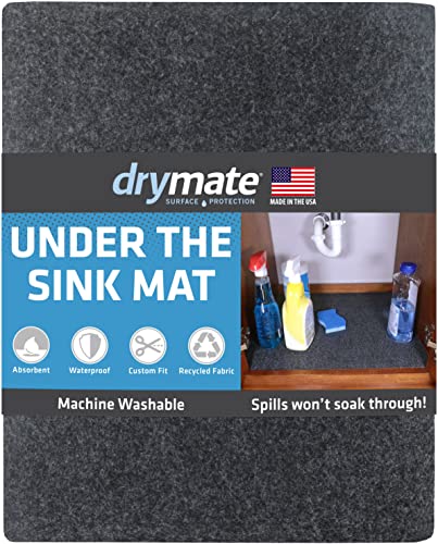 Drymate XL Under Sink Mat, Waterproof Cabinet Protection Mats for Kitchen & Bathroom, Absorbent Shelf Liners, Slip-Resistant, Non-Adhesive, Machine Washable, Durable (USA Made)(24”x59”)(Charcoal)