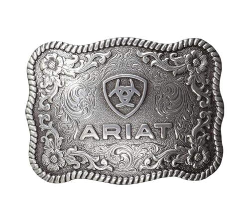 ARIAT Scalloped Logo Buckle with Twisted Rope Edge, Floral Scrolls, Filigree Detailing, 3 ¾' x 2 ¾'