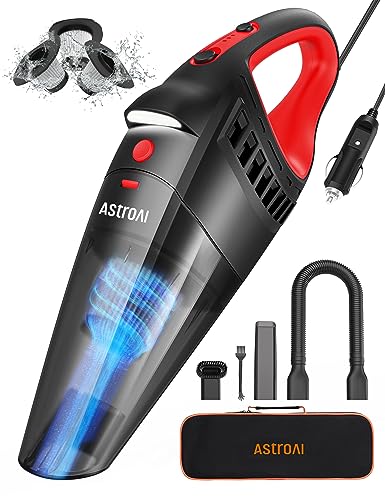 AstroAI Car Vacuum, Car Accessories, Portable Handheld Vacuum Cleaner with 7500PA/12V DC Power, LED Light and 16.4 Ft Cigarette Lighter Cord, Car Cleaning Kit with 3 Filters for Quick Cleaning