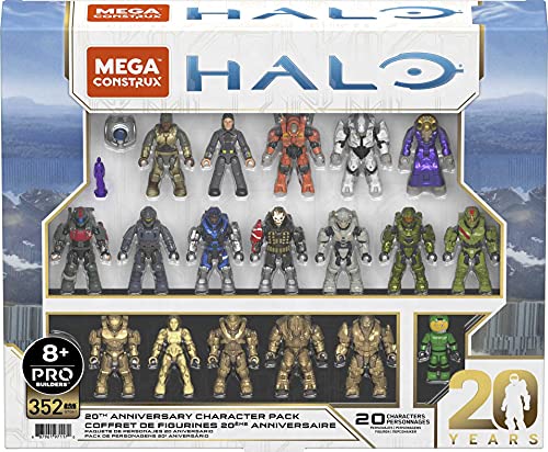 MEGA Halo Action Figure Building Toys Set, 20th Anniversary Character Collector Pack with 352 Pieces, 20 Poseable Articulation Figures, Kids or Adults (Amazon Exclusive)