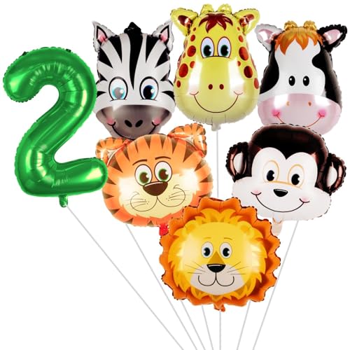 Animal Balloons Safari Birthday Decorations | Foil Helium 21-24 Inches Woodland Creatures 2nd Birthday Decorations for Boys Two Wild Zoo Jungle Theme Birthday Party Supplies Favors