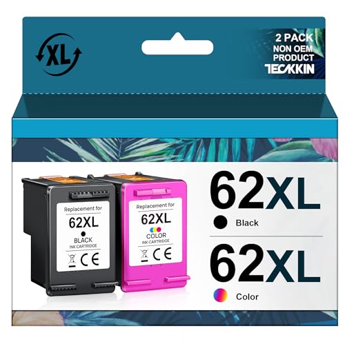 TECKKIN 62XL Ink Cartridges Combo Pack Replacement for HP Ink 62 HP 62 Ink 62XL Ink Works with HP Envy 5540 5549 5640 5660 7640 7645 OfficeJet Mobile 250 200 OfficeJet 5740 5741 8040 Printer (2 Pack)
