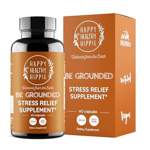 Happy Healthy Hippie Stress Relief Supplement - Promotes Calmness - Body & Mind | Quick Acting | Lavender Pills, Magnesium, Lemon Balm | Relaxation & Peace of Mind | Herbal, Vegan, 60 Pills