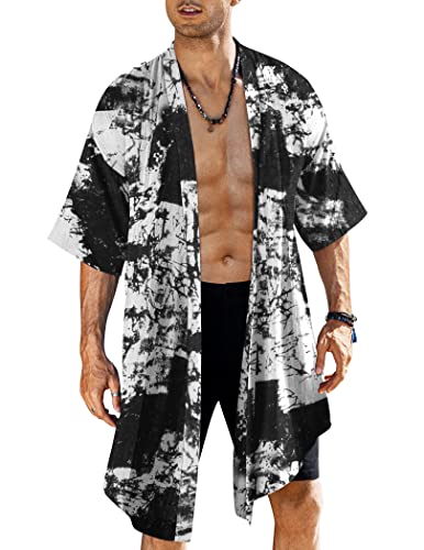 COOFANDY Men's Long Cardigan Cotton Kimono Robe Lightweight Casual Beach Drape Cape