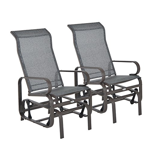 Outsunny Set of 2 Outdoor Patio Glider Rocking Chair Fabric Metal Mesh - Brown