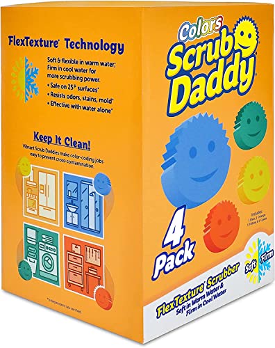 Scrub Daddy Sponge Set Color Variety Pack - Scratch-Free Multipurpose Dish Sponge - BPA Free & Made with Polymer Foam - Stain & Odor Resistant Kitchen Sponge (4 Count)