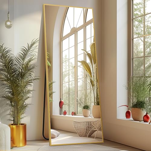 Sweetcrispy 64'x21' Full Length Mirror, Full Body Floor Mirror for Bedroom Large Wall Mirror with Stand Full Length Aluminum Alloy Frame Standing Hanging or Leaning Against Wall, Gold