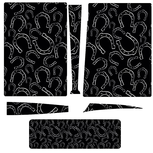 Black and White Horseshoes Compatible with PS5 Console Skin and Controller Skins Set Full Skin Sticker Cover Compatible with PS5 Disc Edition