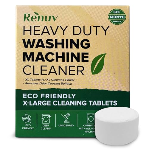 Renuv Heavy Duty Washing Machine Cleaner Descaler Tablets - Deep Cleaning for Front Load or Top Load Washer (6 Pack 1 Box)