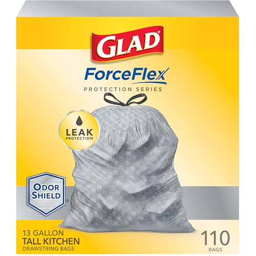 Glad ForceFlex Protection Series Tall Kitchen Drawstring Trash Bags, 13 Gal, 110 Count