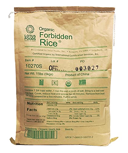 Lotus Foods Bulk Organic Forbidden Black Rice – Gluten-Free, Gourmet & Certified Organic Heirloom Whole Grain Rice, 11 pounds (1 pack)