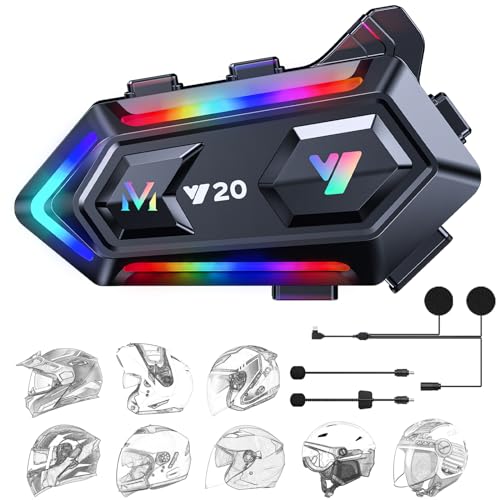 FEYA Motorcycle Helmet Speakers with 16-Types RGB Dazzling Lights High Battery Life Motorcycle Headphones Dual Noise Reduction/Automatic Answer/Call Music Control/Wake up Siri/IPX6