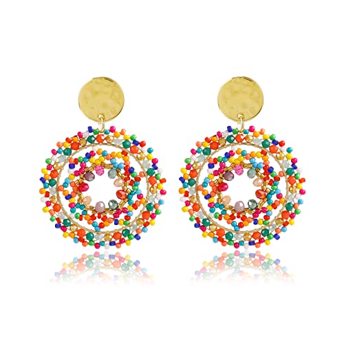 A Golden Cloud Colorful Beaded Earrings For Women Trendy Fashion Rainbow Cute Statement Dangling Christmas Earrings For Women 1.57 Inches