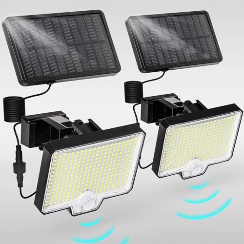 AUDERWIN Solar Motion Lights Outdoor 294 LED, 2600Lm Solar Flood Lights, IP67 Waterproof Outside Solar Powered Security Spot Lights for Porch Patio Yard Garage Fence Garden, 2 Pack Black