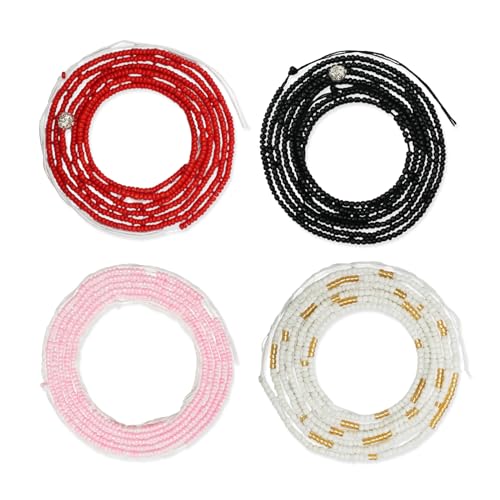 Teniinet 4PCS 50” Handmade African Waist Beads for Women Non-Stretching(Tie-on)