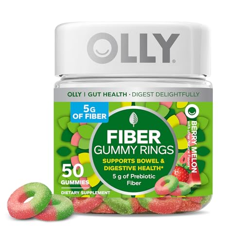 OLLY Fiber Gummy Rings, 5g Prebiotic Fiber, FOS (Fructo-oligosaccharides), Digestive Support, Berry Melon 50ct