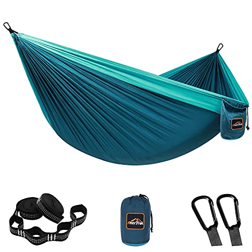 AnorTrek Camping Hammock, Super Lightweight Portable Parachute Hammock with Two Tree Straps Single or Double Nylon Travel Tree Hammocks for Camping Backpacking Hiking