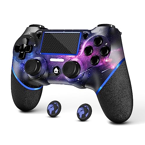 AceGamer Wireless Controller for PS4 with 2 Thumb Grips, 3.5mm Audio and Turbo Function, Purple Galaxy Custom Design V2 Gamepad Joystick for PS4, Compatible with PS4, Slim, Pro and Windows PC