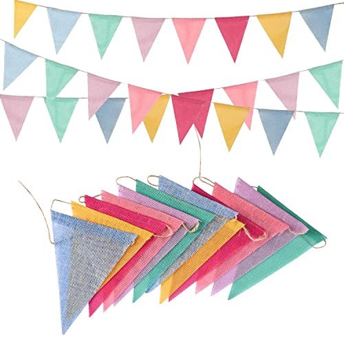 Pennant Banner Flags Pastel - GREATRIL Colorful Triangle Banners for Birthdays Easter Classroom School Carnival Garland Outdoor Burlap Bunting Party Decorations 4 Strings