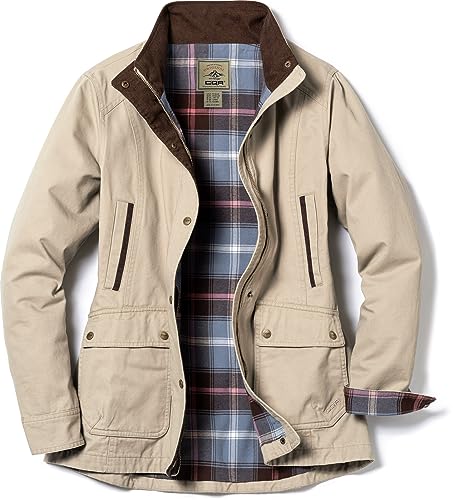 CQR Women's Twill All Cotton Flannel Shirt Jacket, Soft Long Sleeve Shirts, Corduroy Lined Outdoor Shirt Jackets, Twill Field Jacket Khaki, X-Large
