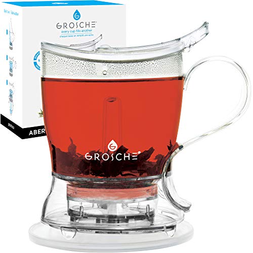 GROSCHE Aberdeen Tea Infuser Teapot & Smart Tea Maker - BPA-Free, Drip-Free Design | Coaster | Easy Brew | Easy Clean Steeper (17.7 oz - 525 ml)