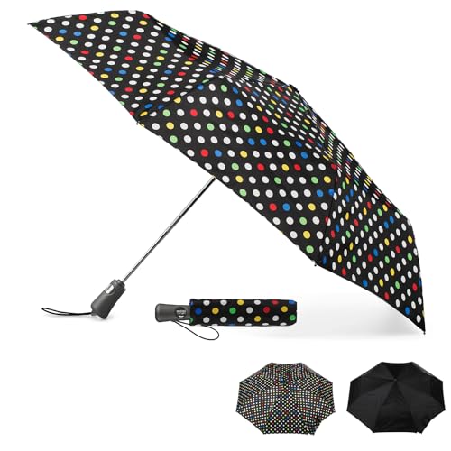 totes Portable Umbrella for Travel – Compact for Car, Backpack and Purse – Windproof, Strong, UV Sun Protection, Water-Repellant, Foldable On-the-Go Umbrella with Auto Open/Close