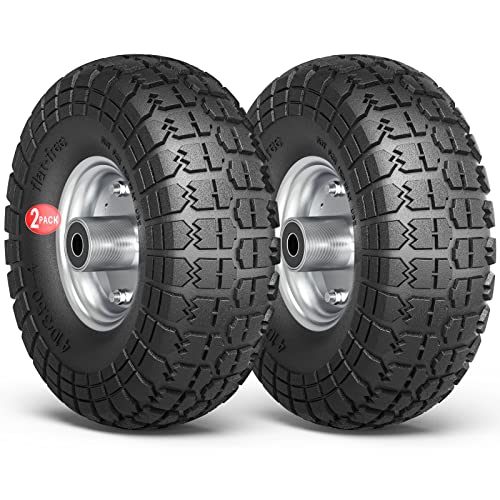 Winisok 4.10/3.50-4 Tire Wheels Flat Free, 10' Heavy Duty Solid Replacement Tire with 5/8’’ Bearings for Wagon/Wheelbarrow/Hand Truck/Generators (2 Pack)