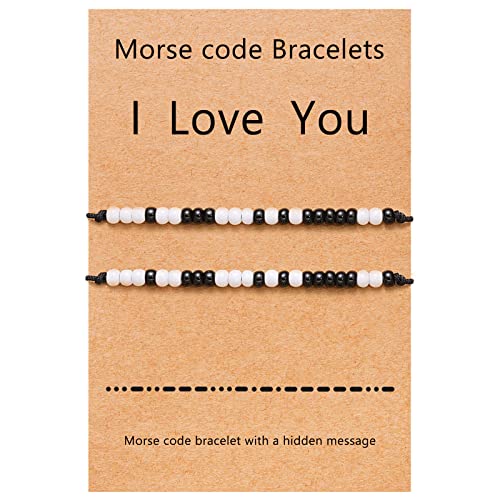 Desimtion Valentines Day Gifts for Him Boyfriend, Couples Bracelets Gift Ideas for Her Girlfriend I Love You Morse Code Bracelet Matching Bracelets for Bf and Gf Husband