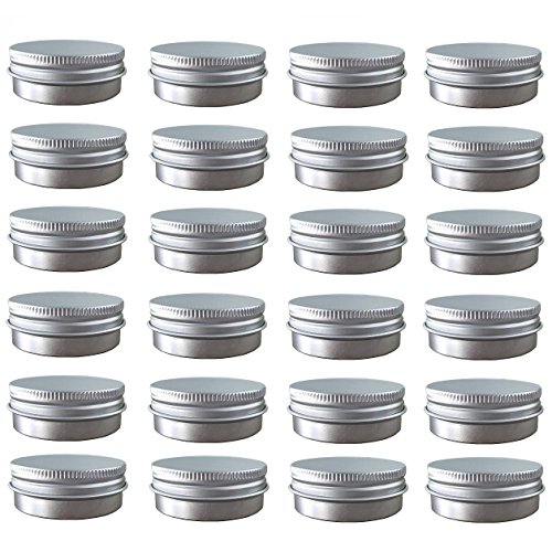 JOYWENG 24 Pack (2 Oz/60ml) Screw Top Round Aluminum Tin Cans, Metal Tin Storage Jar Containers with Screw Cap for Lip Balm, Cosmetic, Candles, Salve, Make Up, Eye Shadow, Powder, Tea
