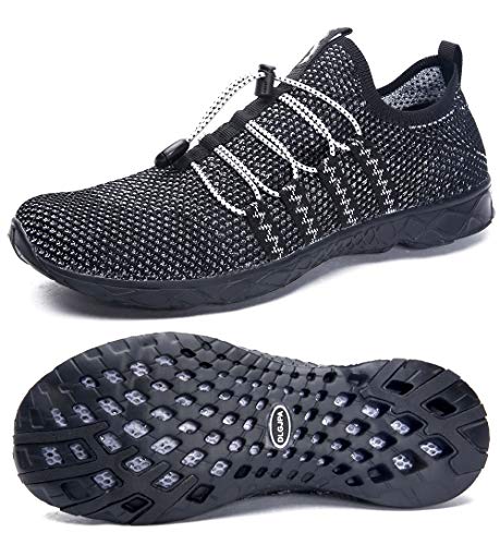 DLGJPA Men's Quick Drying Water Shoes for Beach or Water Sports Lightweight Slip On Walking Shoes Allblack 10.5