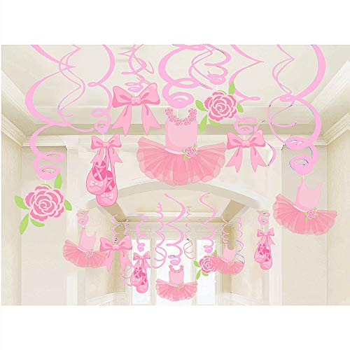 30Ct Ballerina Hanging Swirl Decorations - Pink Tutus Ballet Shoes Bow-knot Rose Ballerina Birthday Party Supplies Theme Party Wedding Anniversary Christmas New Year Fan Decors