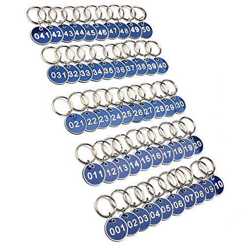 CM Numbered Tags Metal Key Ring for Organizing and Sorting (50 PCS: 001-050, Blue Color)