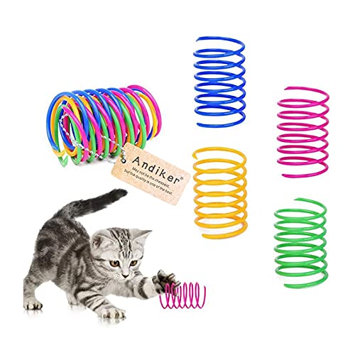 Andiker Cat Spiral Spring, 12 Pc Cat Creative Toy to Kill Time and Keep Fit Interactive Cat Toy Sturdy Heavy Plastic Spring Colorful Springs Cat Toy for Swatting, Biting, Hunting Kitten Toys