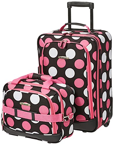 Rockland Fashion Softside Upright Luggage Set,Expandable, Multi/Pink Dot, 2-Piece (14/19)