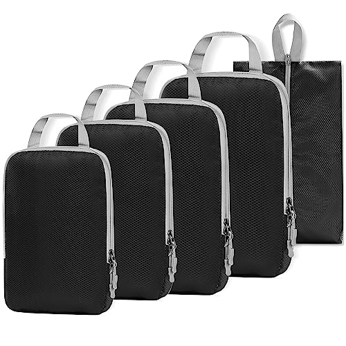 Etercycle Compression Packing Cubes for Luggage - Etercycle xpandable 5 Set Travel Organizer Bags with Shoe Bag - Essential for Suitcases Travel (Black)